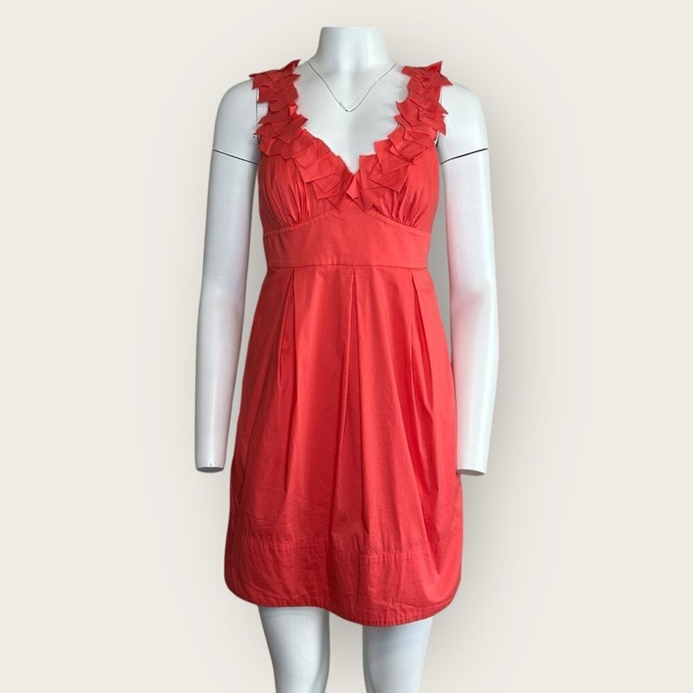 NWOT | BCBGMAXAZRIA | Ruffle Neckline Dress | Coral Reef | Size 6